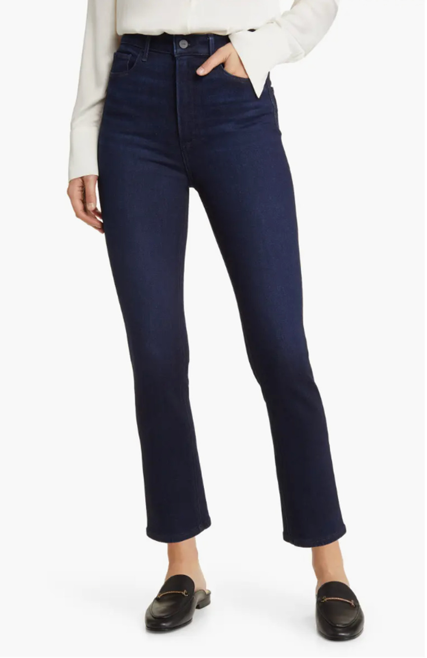 PAIGE CINDY High Rise Ankle Straight Dark Wash Denim Jean in Sussex // 0